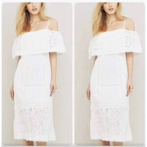 Free People Women's Eyelet MIDI Dress Size XS White Boho Cottagecore Angel FLAW‎